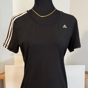 Adidas ClimaLite Athletic T-Shirt Three Stripe crew Neck Top Black Women's M